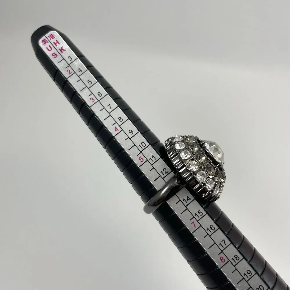 Premier Designs Ring Gunmetal White Gray Rhinestone Statement Boho Cocktail Ring